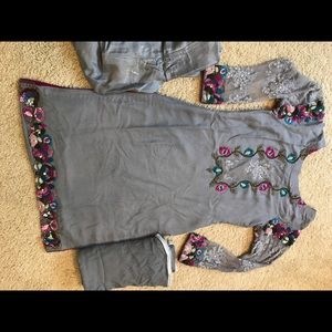 3 piece pure chiffon suit with heavy work